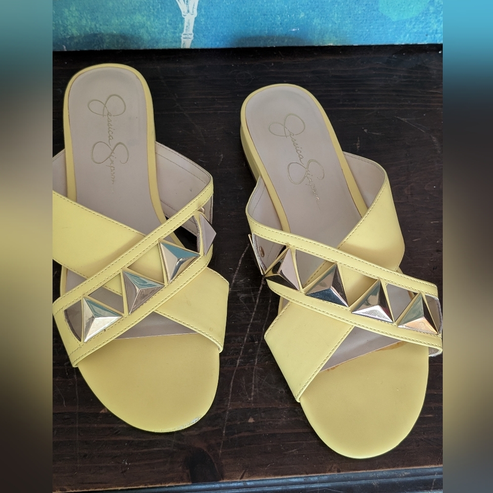 Jessica Simpson Yellow Sandals with Gold Stud Accents